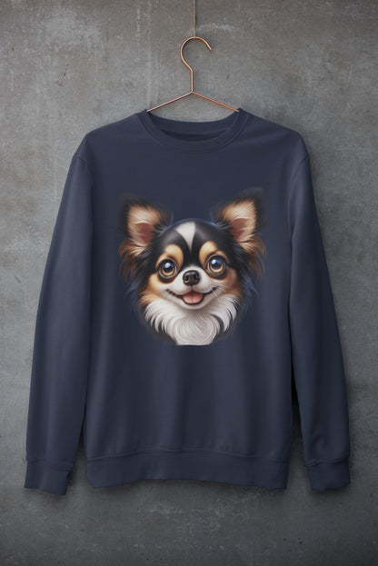 Chihuahua Tricolor Long Coat Cartoon Design Crewneck Sweatshirt