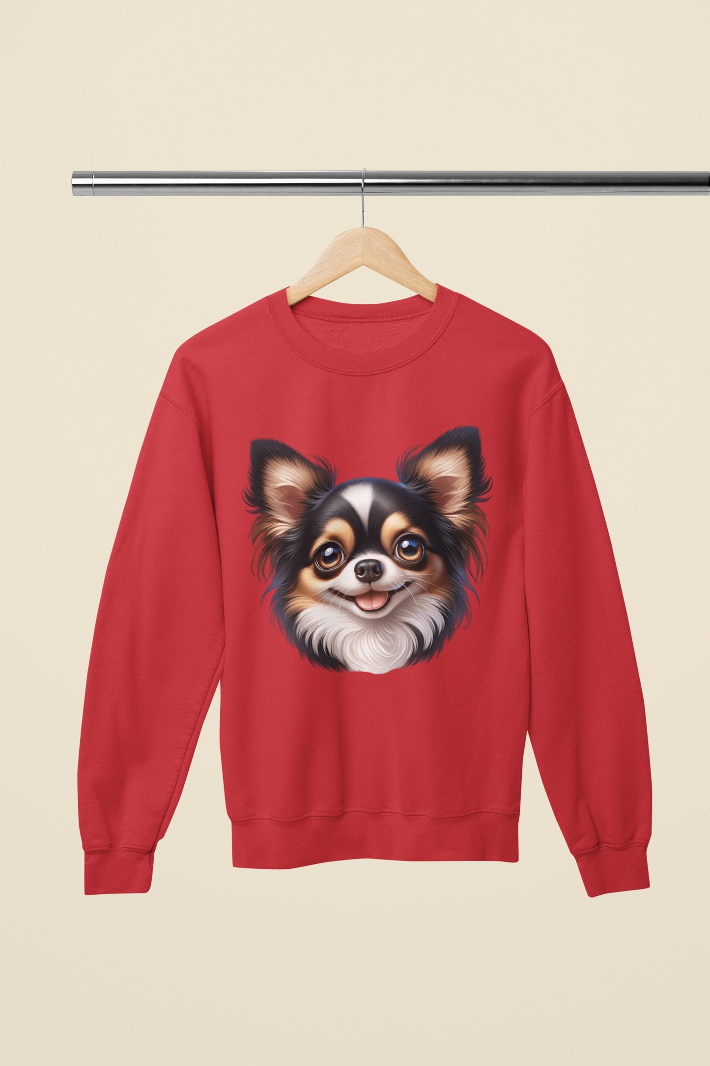 Chihuahua Tricolor Long Coat Cartoon Design Crewneck Sweatshirt