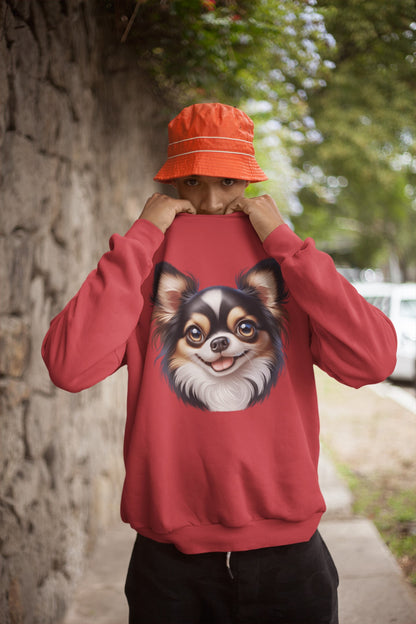 Chihuahua Tricolor Long Coat Cartoon Design Crewneck Sweatshirt