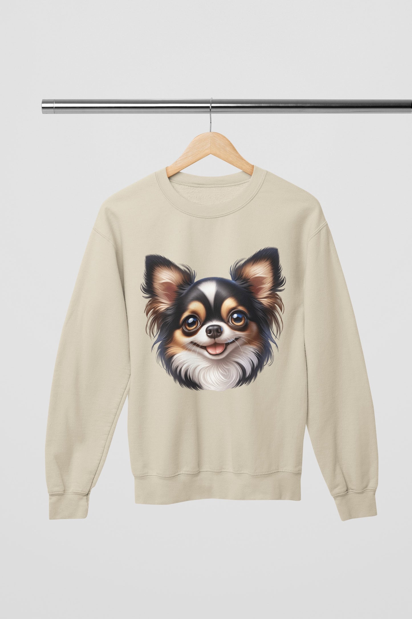 Chihuahua Tricolor Long Coat Cartoon Design Crewneck Sweatshirt