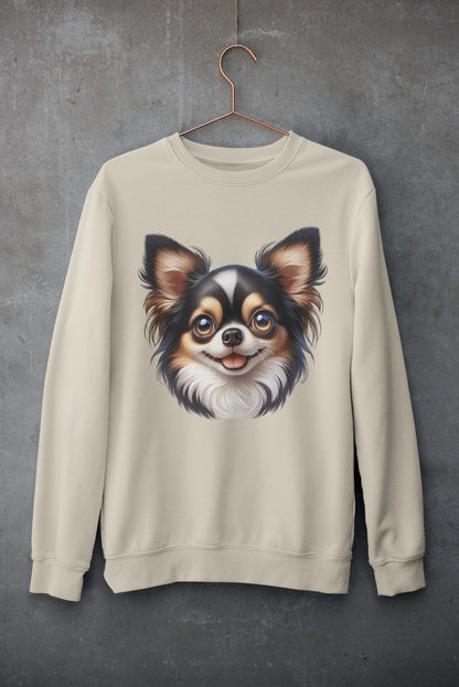 Chihuahua Tricolor Long Coat Cartoon Design Crewneck Sweatshirt