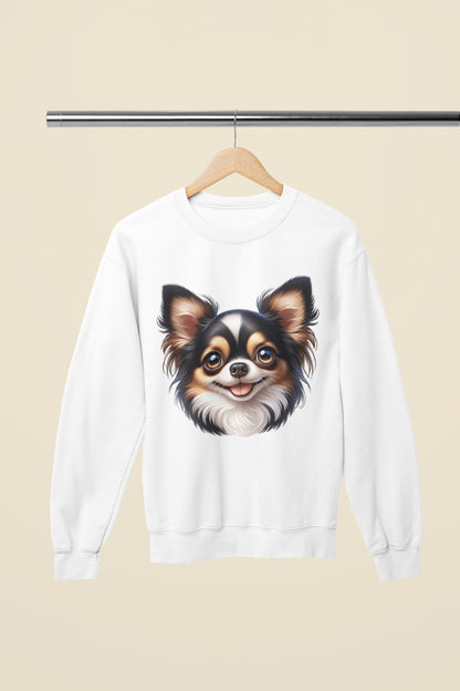 Chihuahua Tricolor Long Coat Cartoon Design Crewneck Sweatshirt