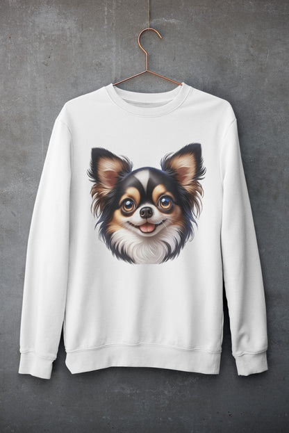 Chihuahua Tricolor Long Coat Cartoon Design Crewneck Sweatshirt