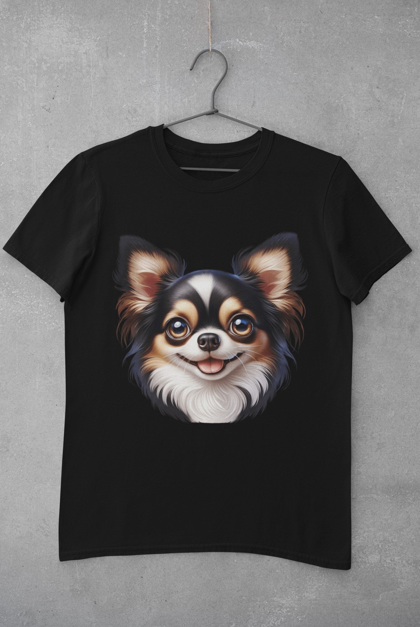 Chihuahua Tricolor Long Coat Cartoon Graphic Tee