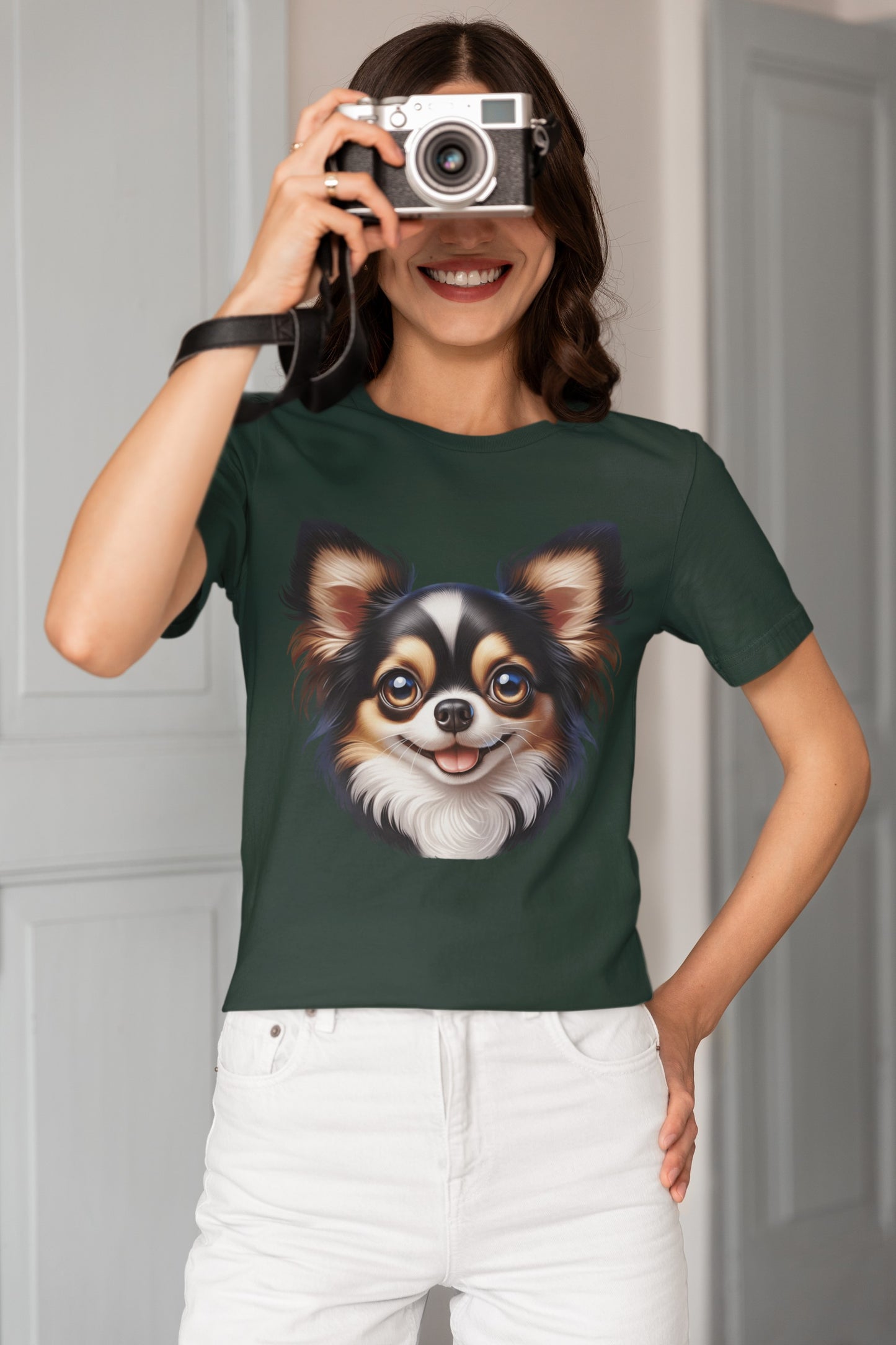 Chihuahua Tricolor Long Coat Cartoon Graphic Tee
