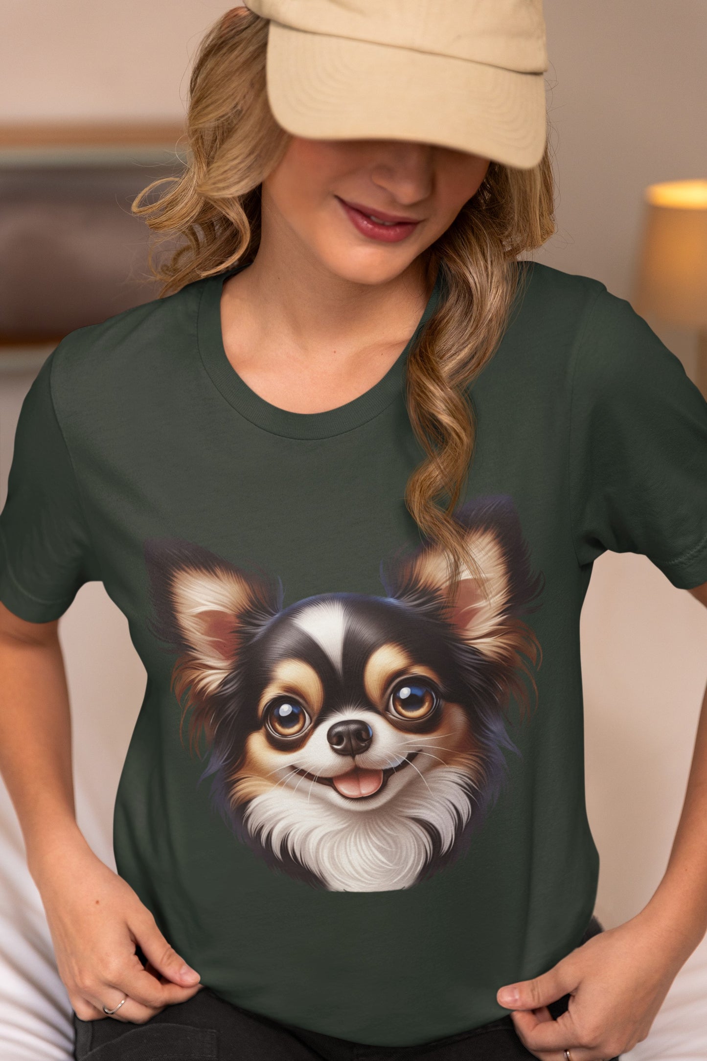 Chihuahua Tricolor Long Coat Cartoon Graphic Tee