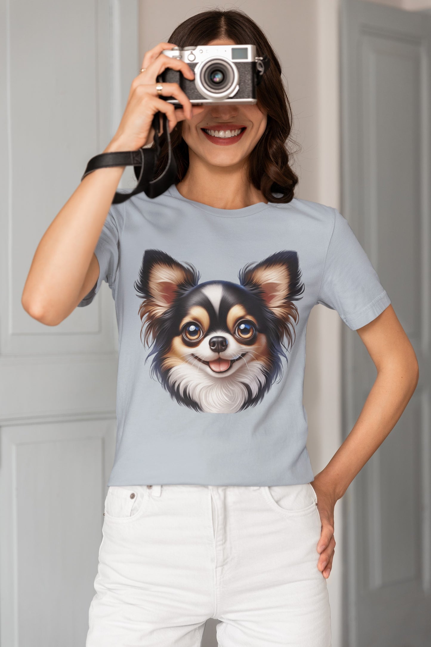 Chihuahua Tricolor Long Coat Cartoon Graphic Tee