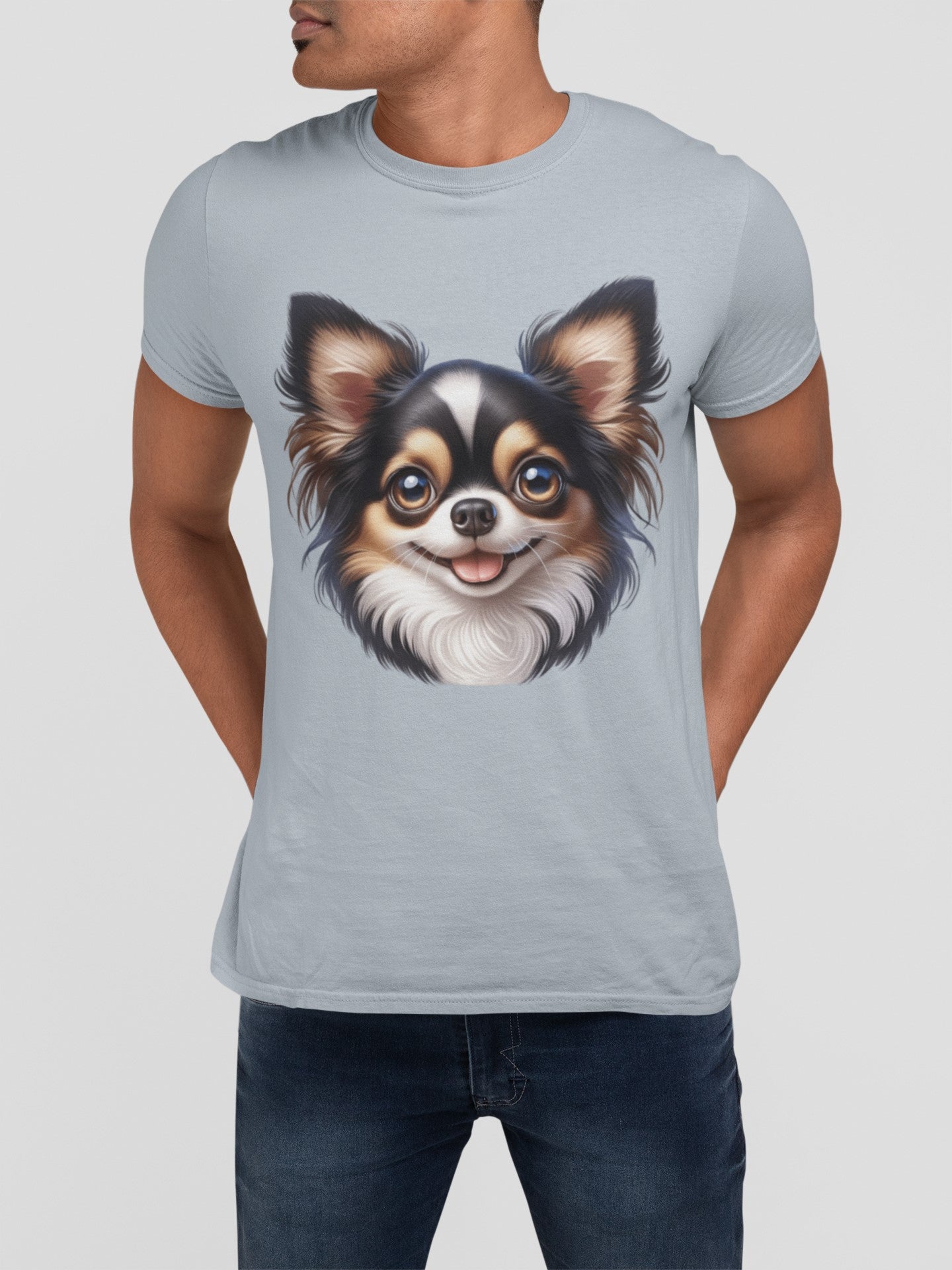 Chihuahua Tricolor Long Coat Cartoon Graphic Tee