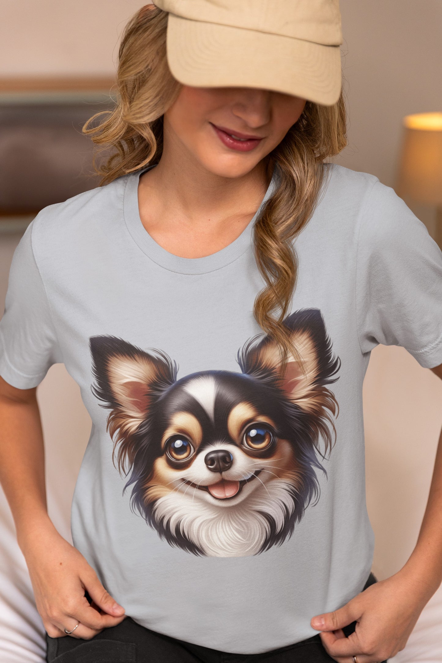 Chihuahua Tricolor Long Coat Cartoon Graphic Tee