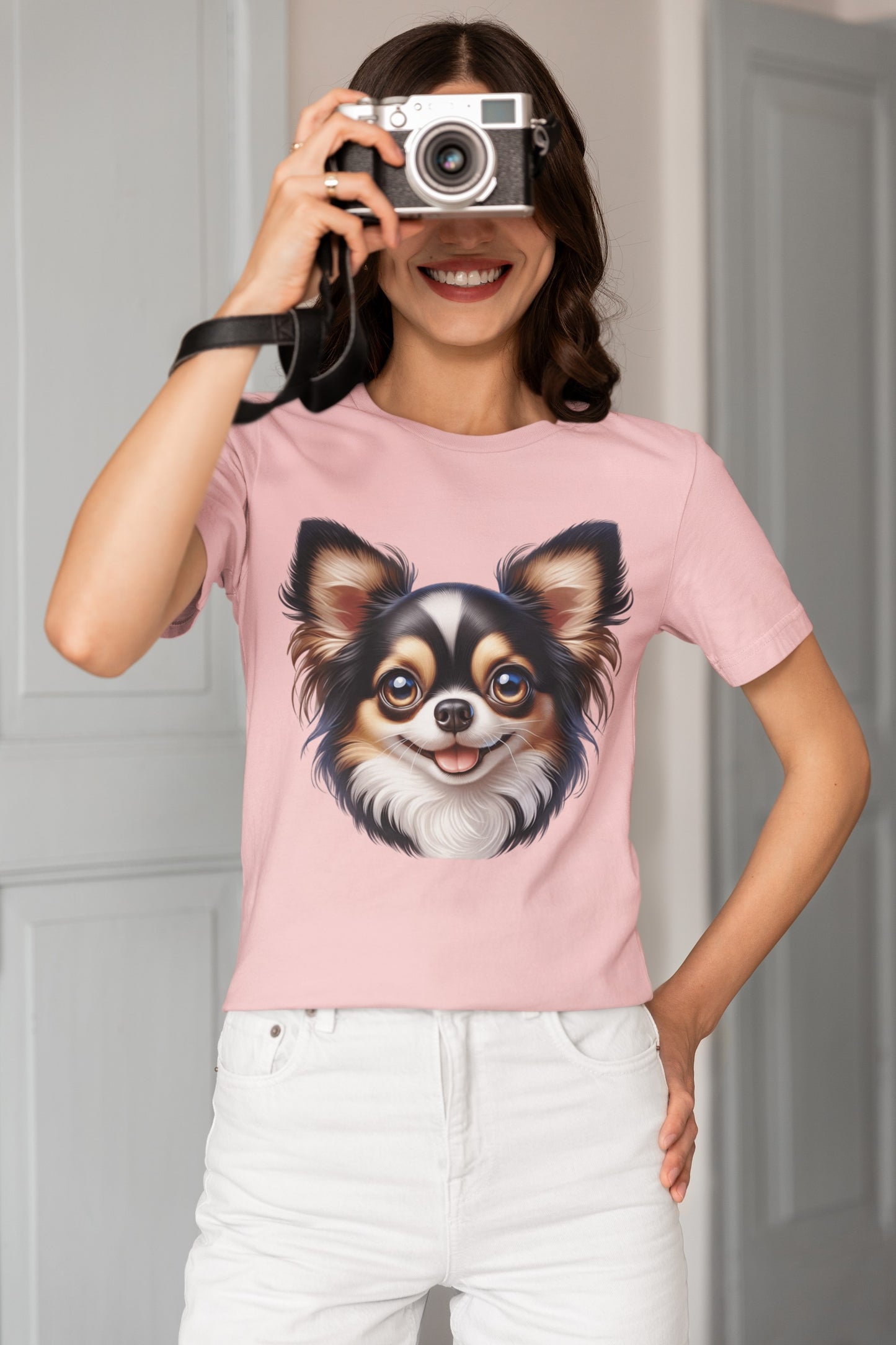 Chihuahua Tricolor Long Coat Cartoon Graphic Tee