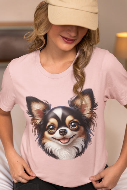Chihuahua Tricolor Long Coat Cartoon Graphic Tee