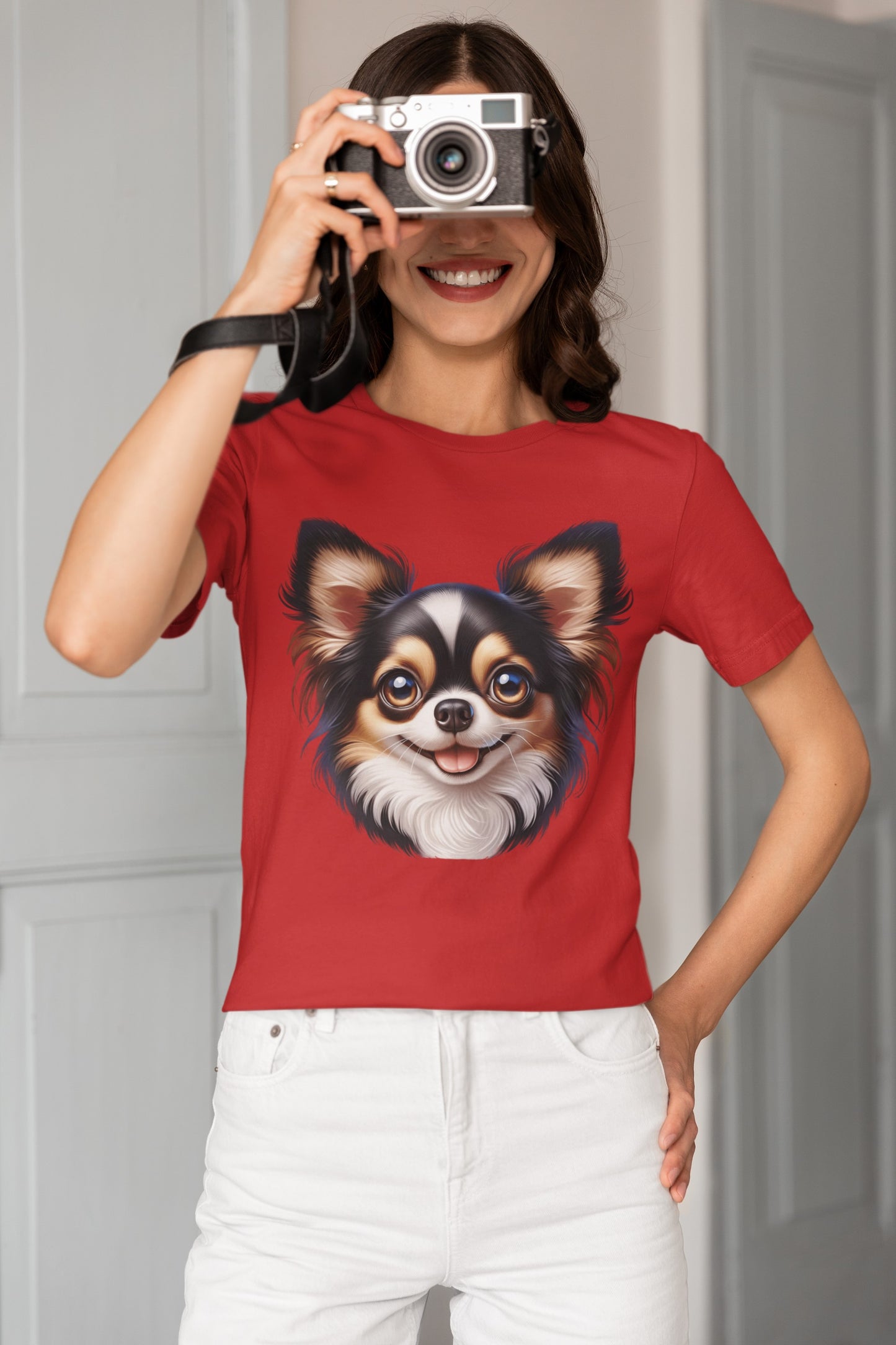Chihuahua Tricolor Long Coat Cartoon Graphic Tee