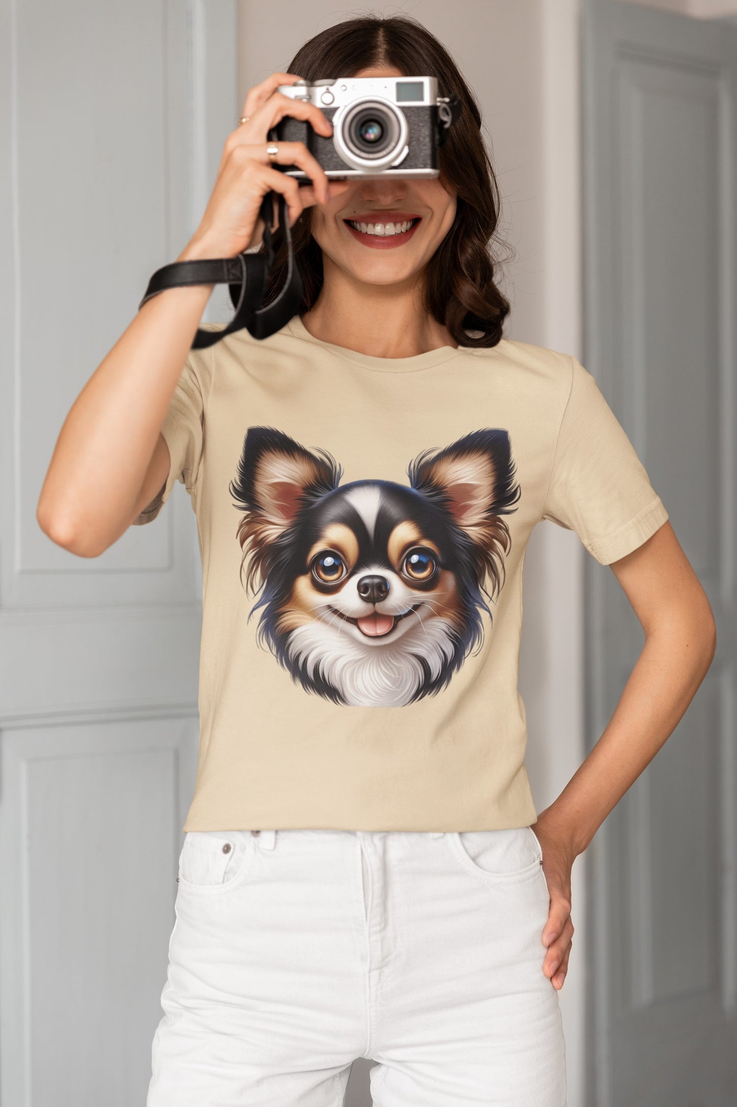 Chihuahua Tricolor Long Coat Cartoon Graphic Tee