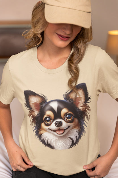 Chihuahua Tricolor Long Coat Cartoon Graphic Tee