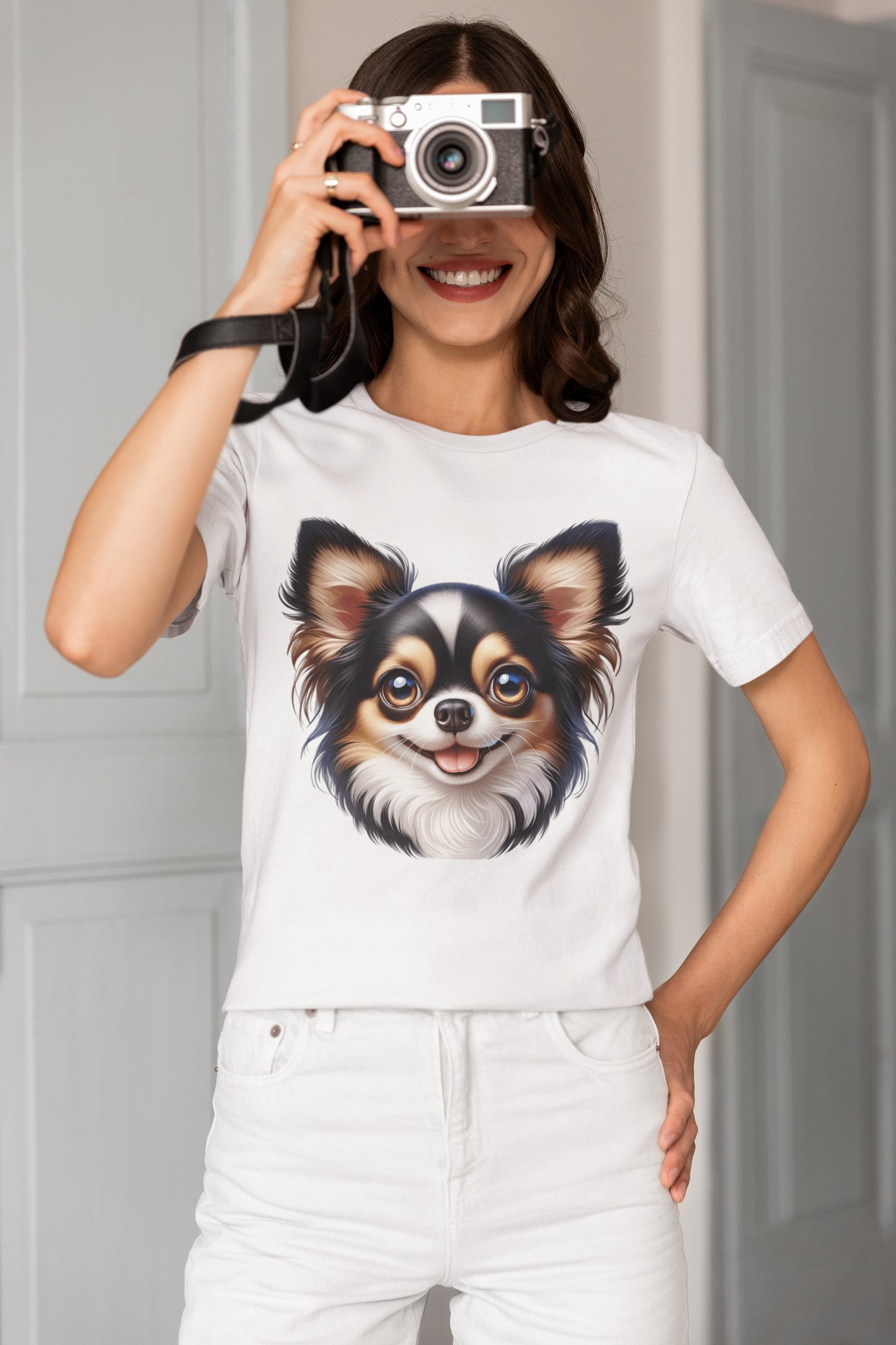 Chihuahua Tricolor Long Coat Cartoon Graphic Tee