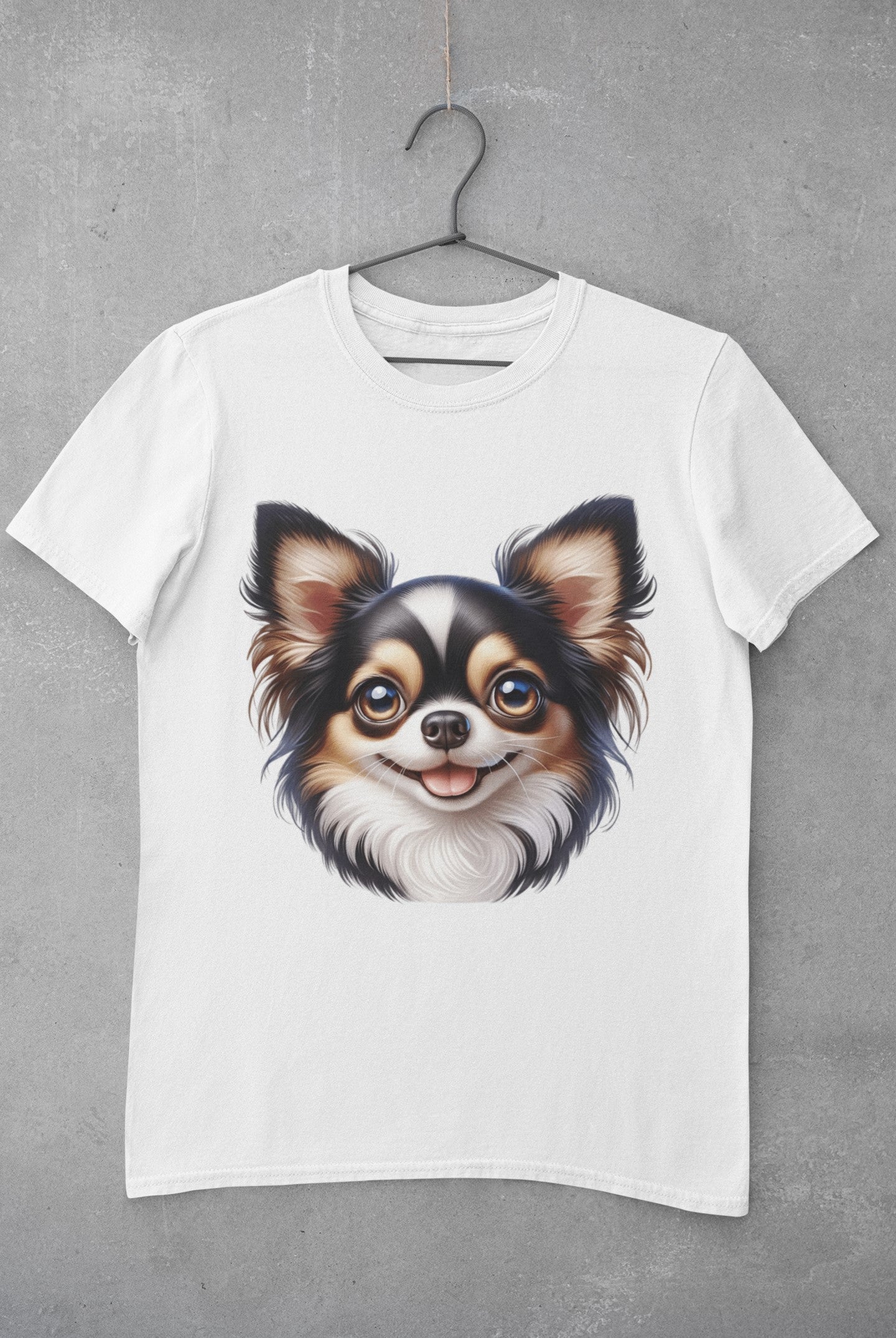 Chihuahua Tricolor Long Coat Cartoon Graphic Tee