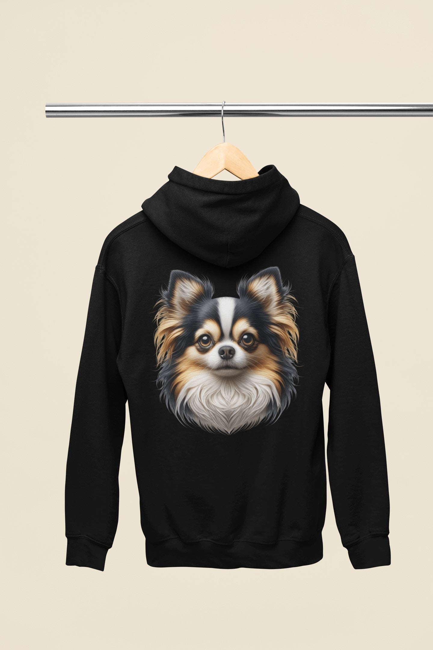 Chihuahua Tricolor Long Coat Realistic Back Print Hoodie