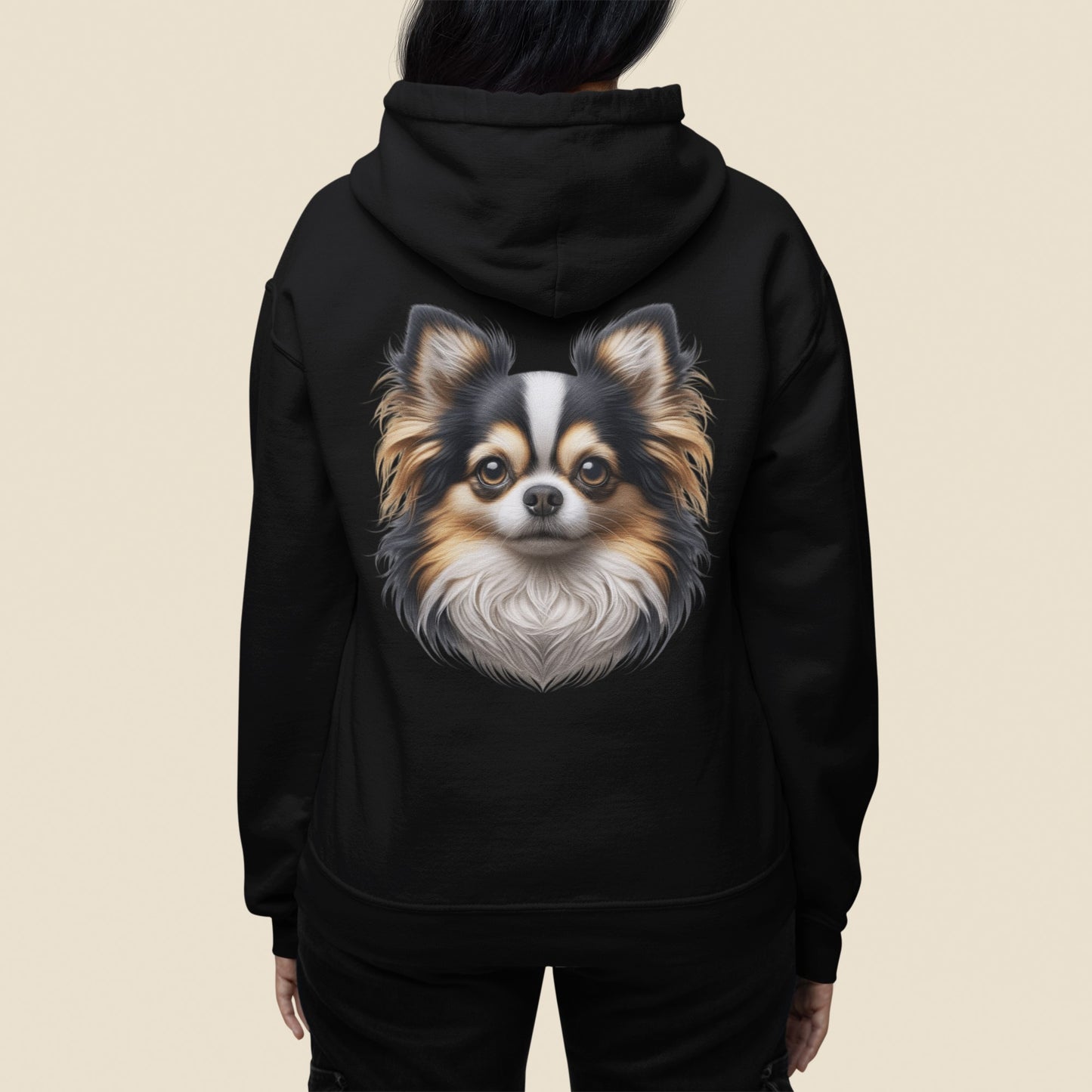 Chihuahua Tricolor Long Coat Realistic Back Print Hoodie