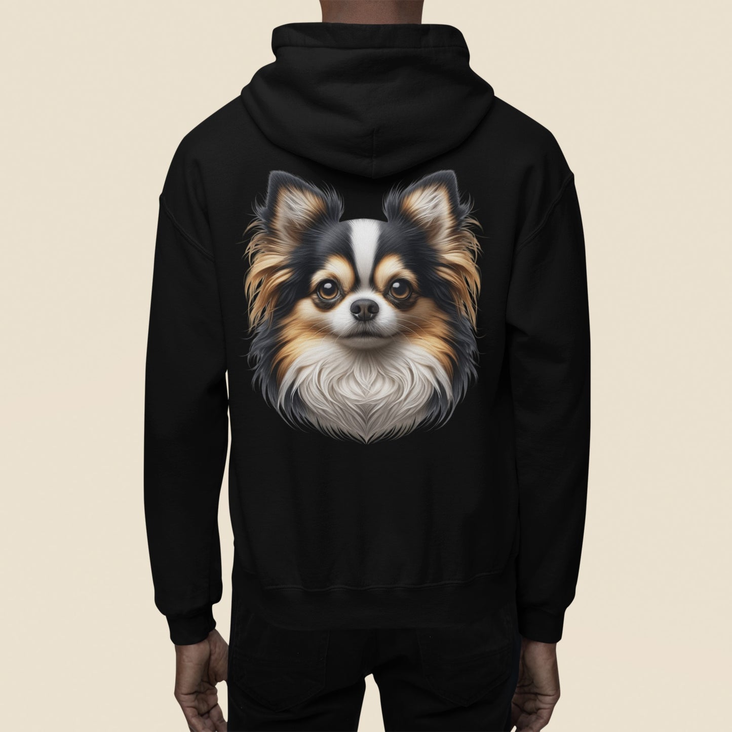 Chihuahua Tricolor Long Coat Realistic Back Print Hoodie