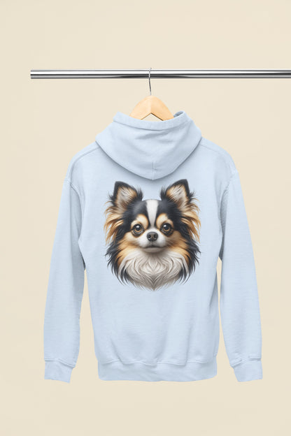 Chihuahua Tricolor Long Coat Realistic Back Print Hoodie