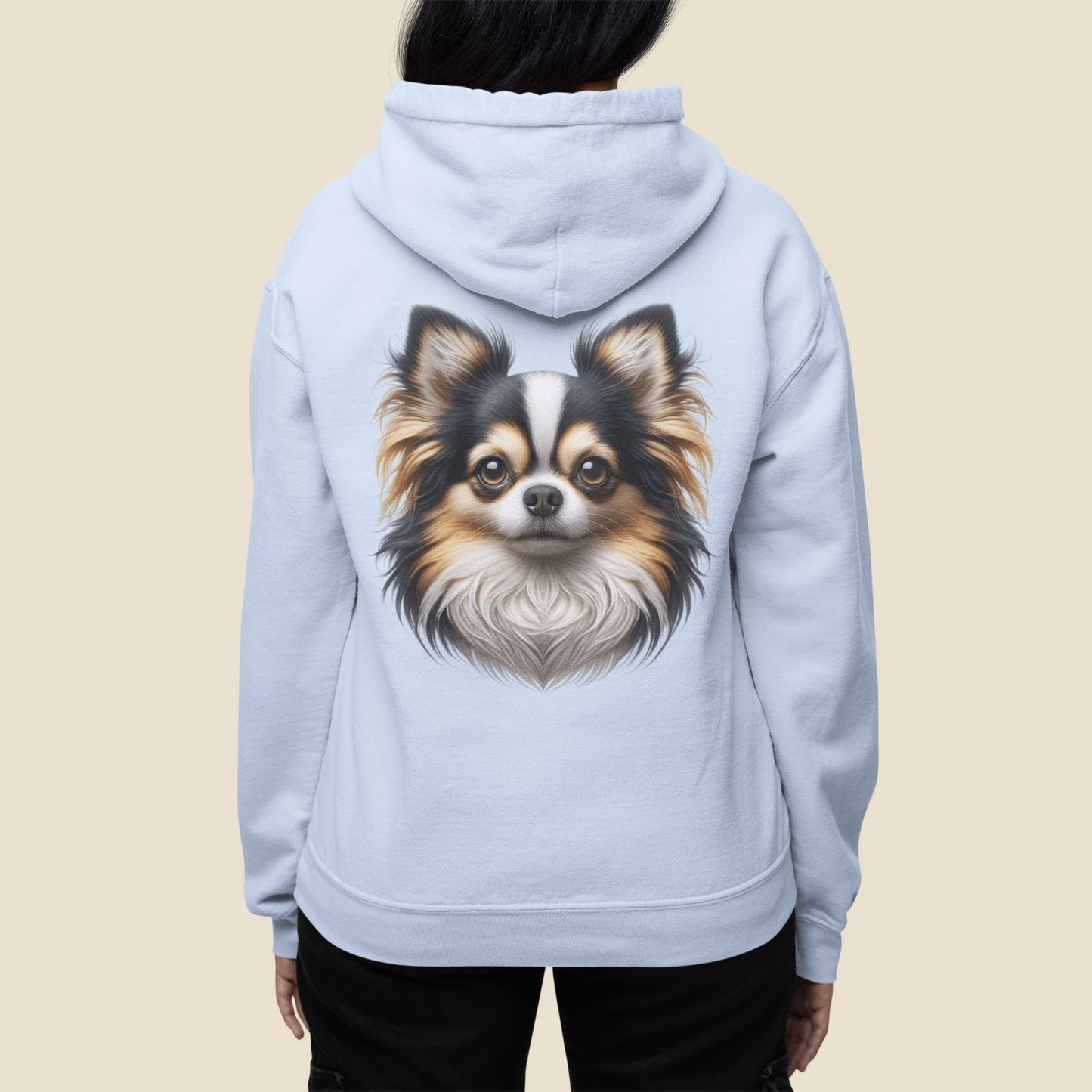 Chihuahua Tricolor Long Coat Realistic Back Print Hoodie