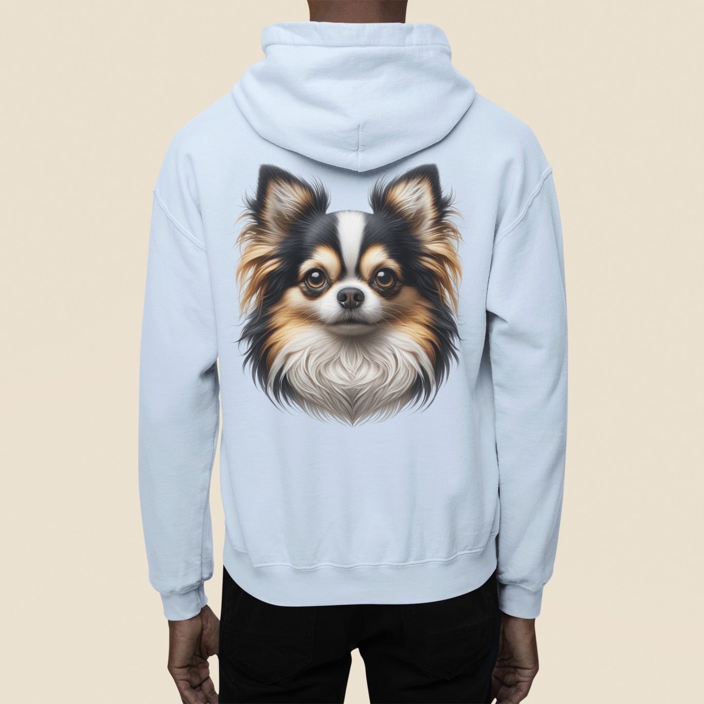 Chihuahua Tricolor Long Coat Realistic Back Print Hoodie