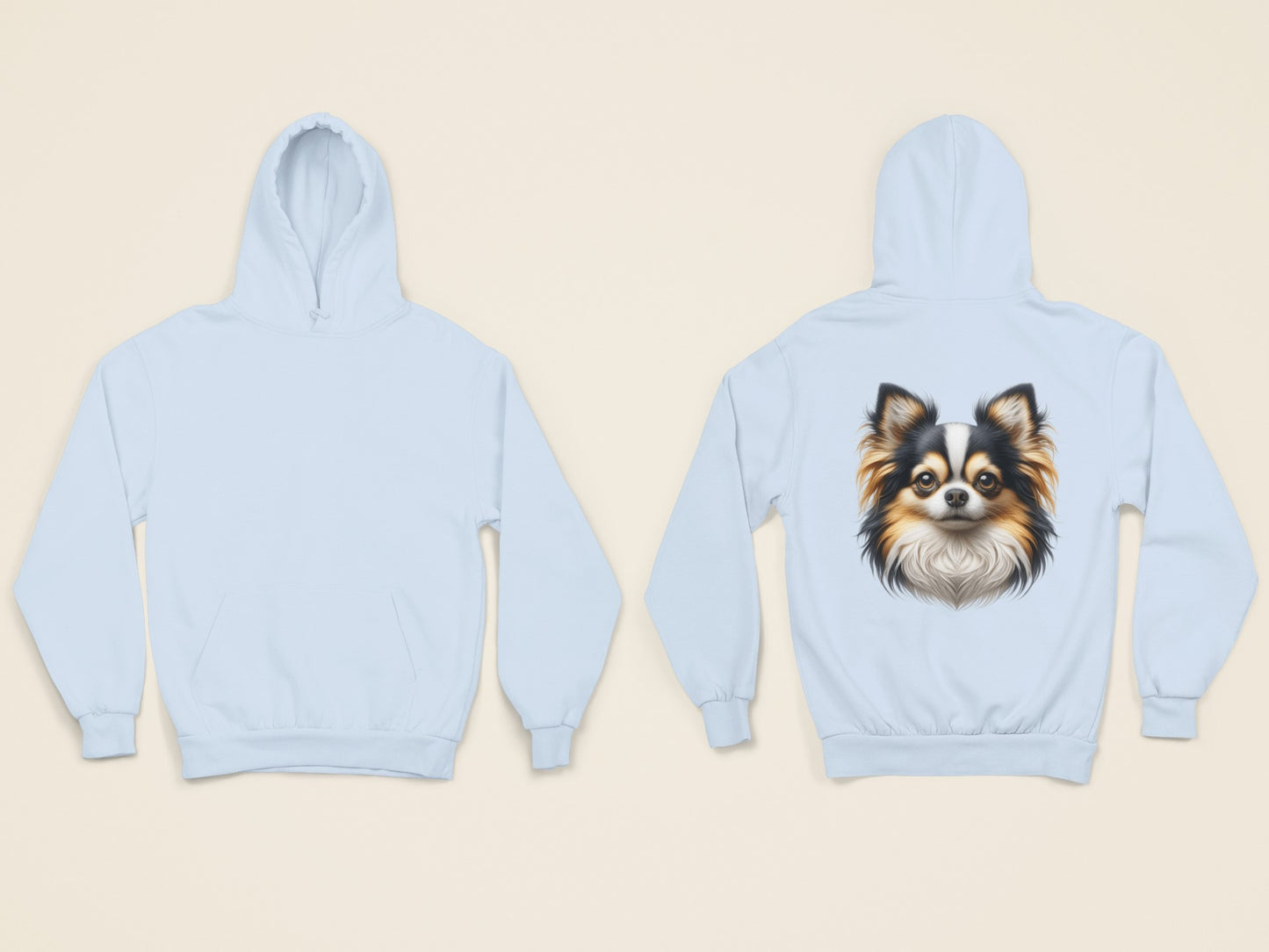 Chihuahua Tricolor Long Coat Realistic Back Print Hoodie