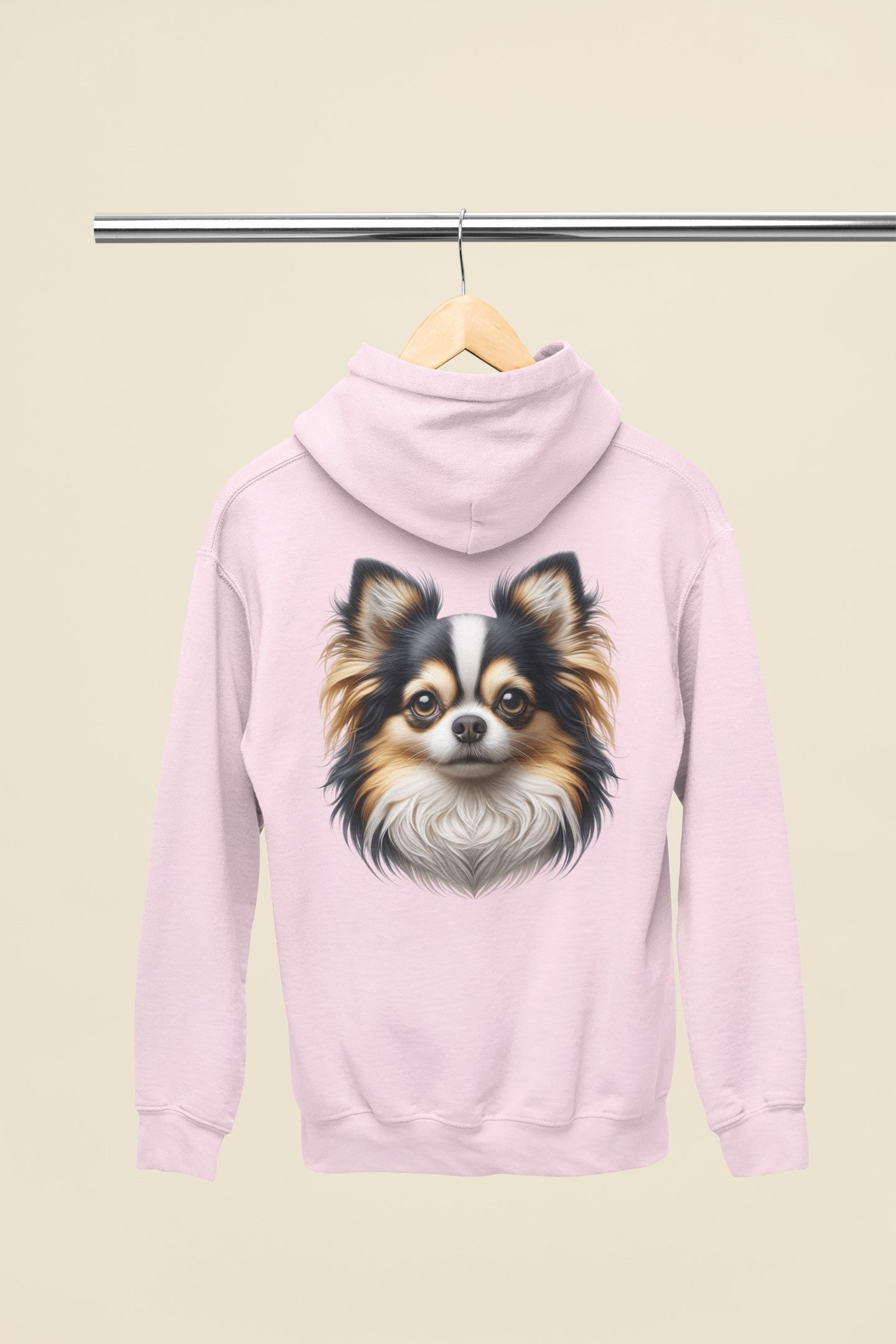 Chihuahua Tricolor Long Coat Realistic Back Print Hoodie