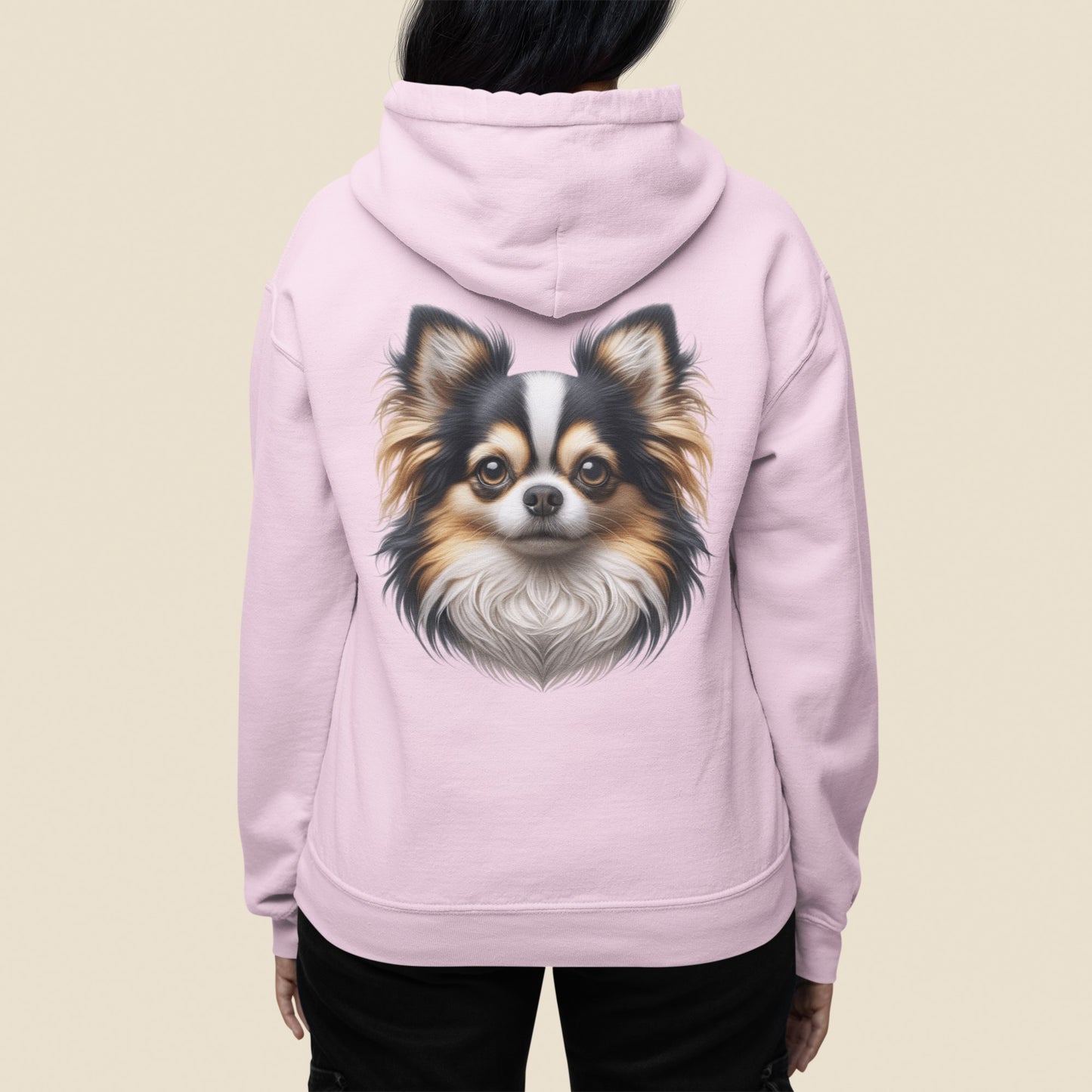 Chihuahua Tricolor Long Coat Realistic Back Print Hoodie