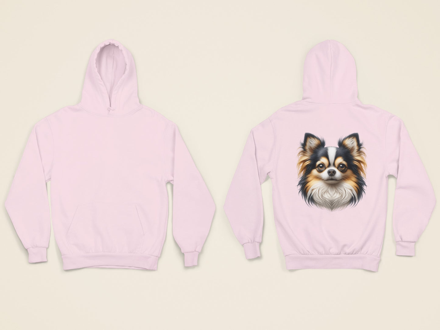 Chihuahua Tricolor Long Coat Realistic Back Print Hoodie