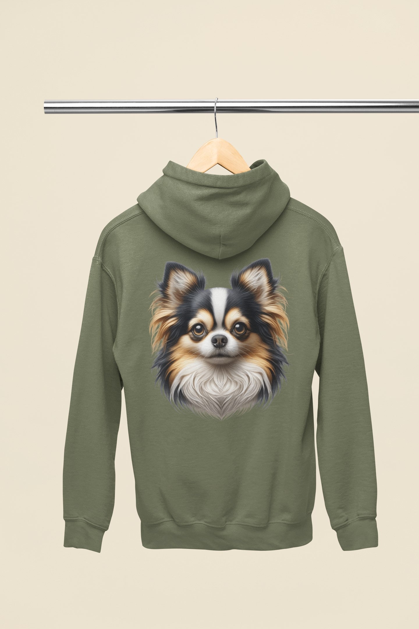 Chihuahua Tricolor Long Coat Realistic Back Print Hoodie