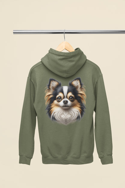 Chihuahua Tricolor Long Coat Realistic Back Print Hoodie