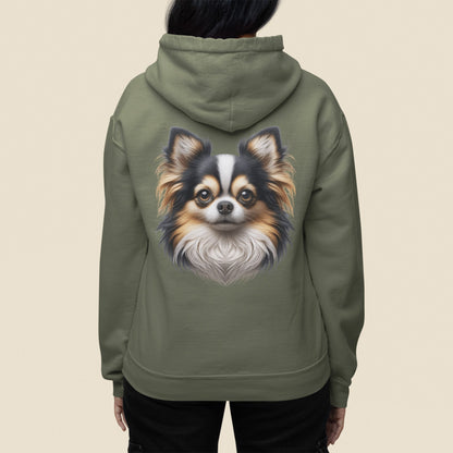 Chihuahua Tricolor Long Coat Realistic Back Print Hoodie