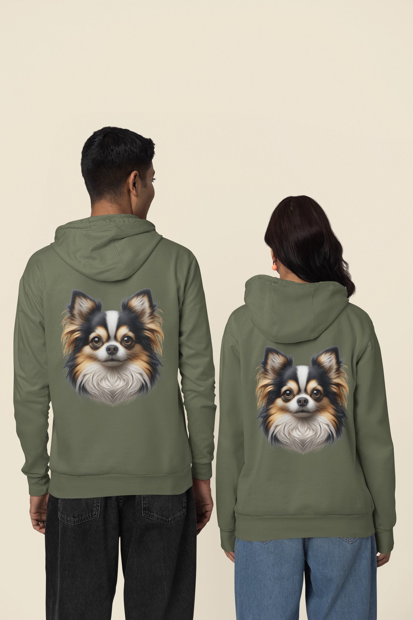 Chihuahua Tricolor Long Coat Realistic Back Print Hoodie