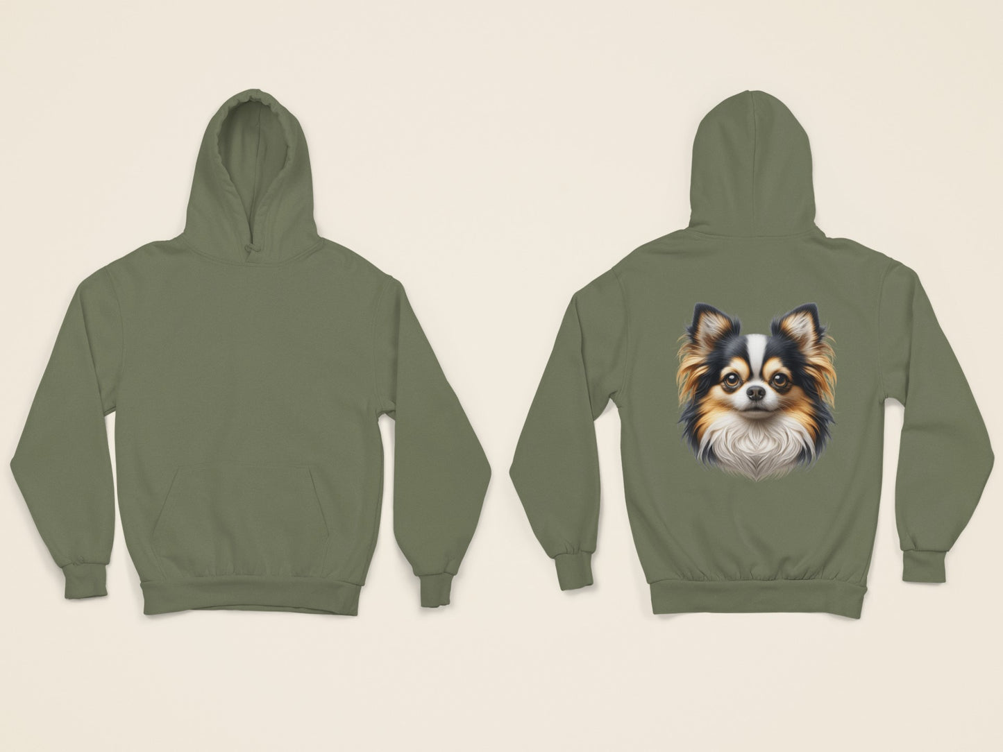 Chihuahua Tricolor Long Coat Realistic Back Print Hoodie