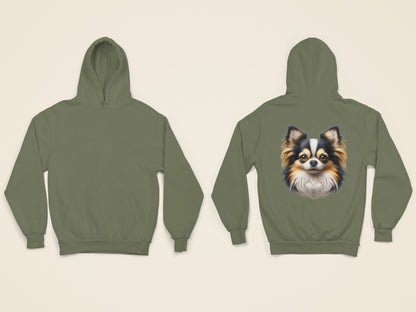 Chihuahua Tricolor Long Coat Realistic Back Print Hoodie