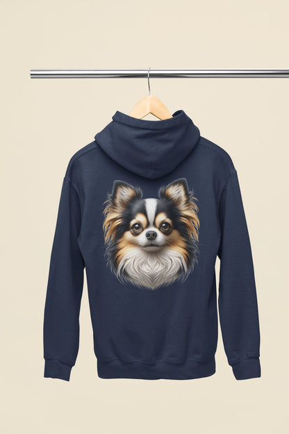 Chihuahua Tricolor Long Coat Realistic Back Print Hoodie