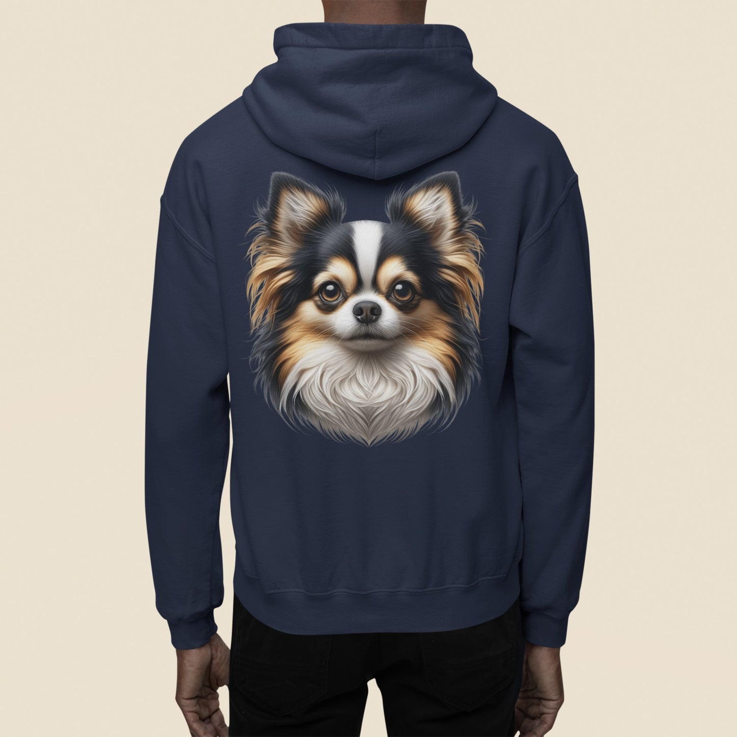 Chihuahua Tricolor Long Coat Realistic Back Print Hoodie