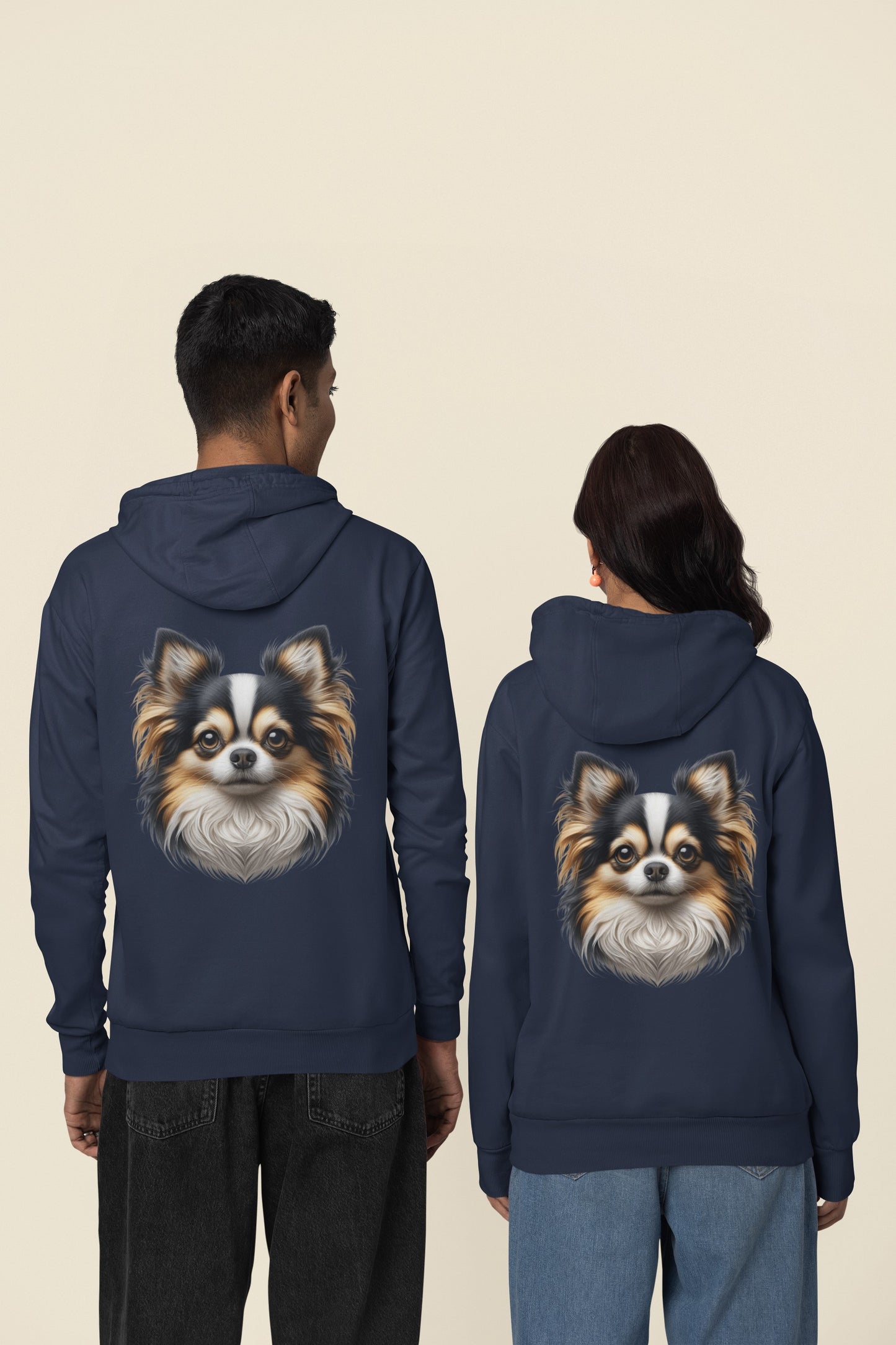 Chihuahua Tricolor Long Coat Realistic Back Print Hoodie