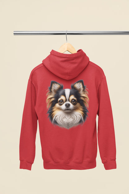 Chihuahua Tricolor Long Coat Realistic Back Print Hoodie