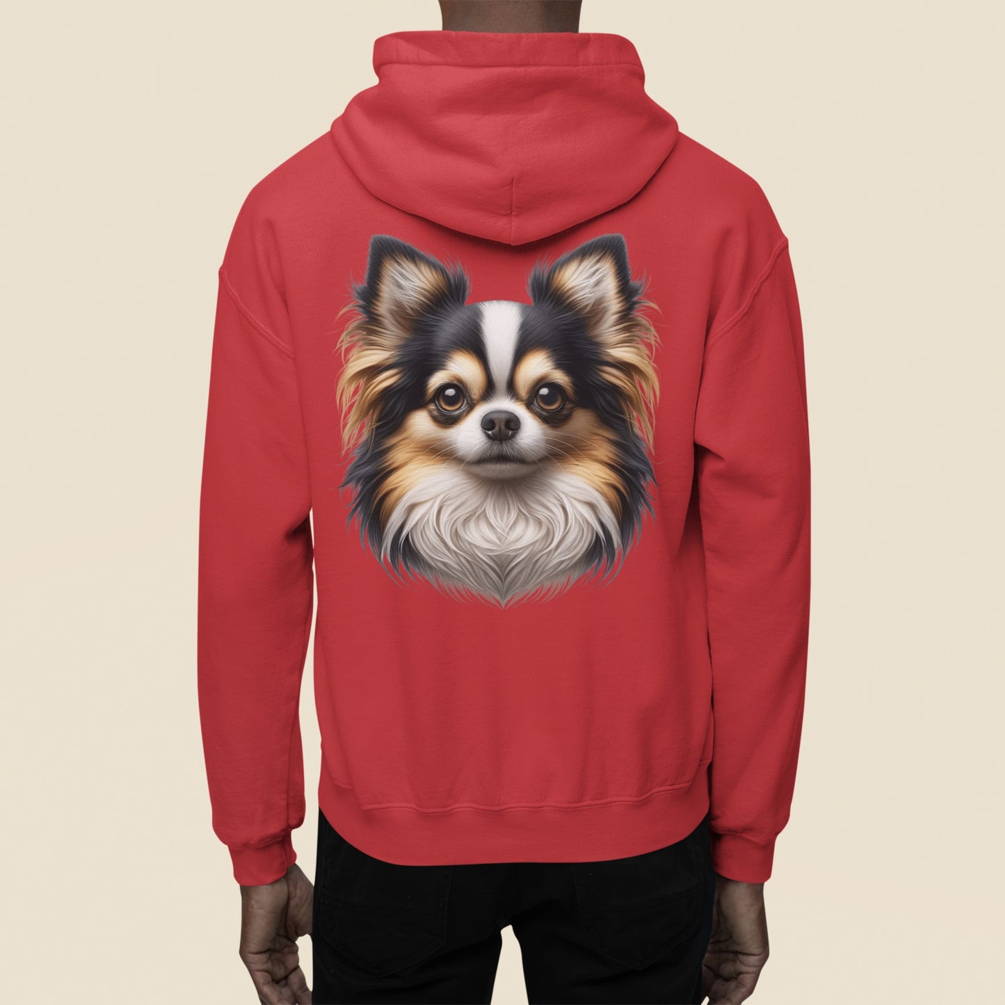 Chihuahua Tricolor Long Coat Realistic Back Print Hoodie