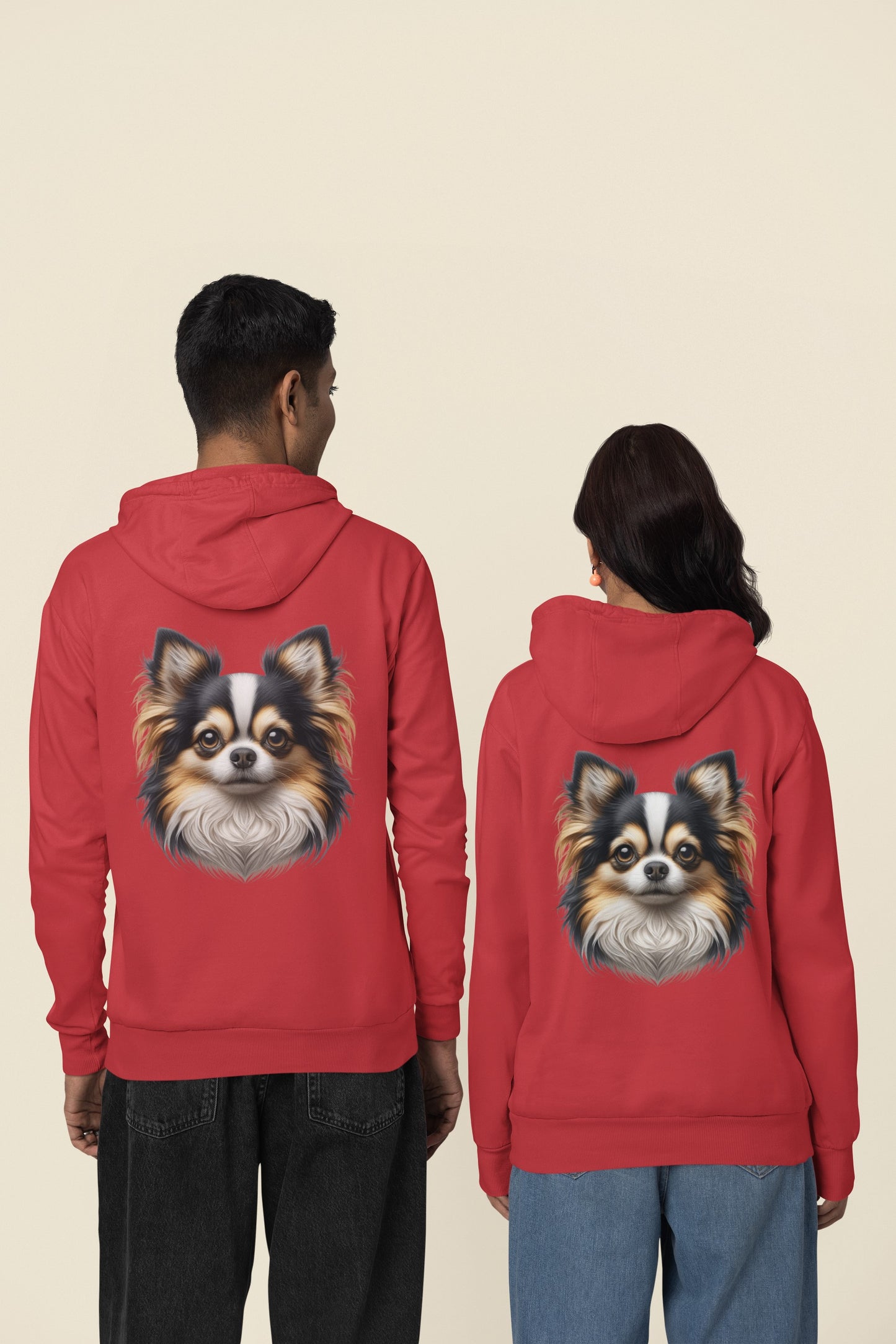 Chihuahua Tricolor Long Coat Realistic Back Print Hoodie