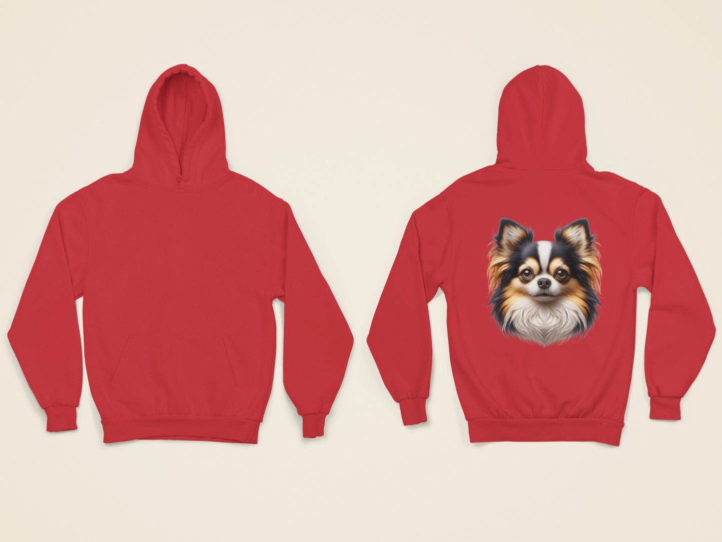 Chihuahua Tricolor Long Coat Realistic Back Print Hoodie