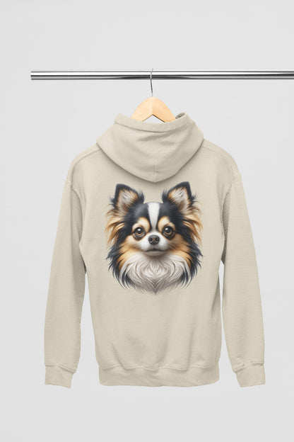 Chihuahua Tricolor Long Coat Realistic Back Print Hoodie