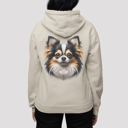 Chihuahua Tricolor Long Coat Realistic Back Print Hoodie