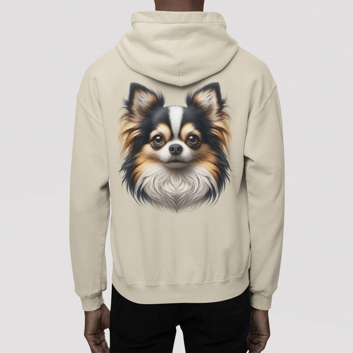 Chihuahua Tricolor Long Coat Realistic Back Print Hoodie