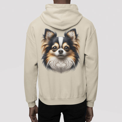 Chihuahua Tricolor Long Coat Realistic Back Print Hoodie