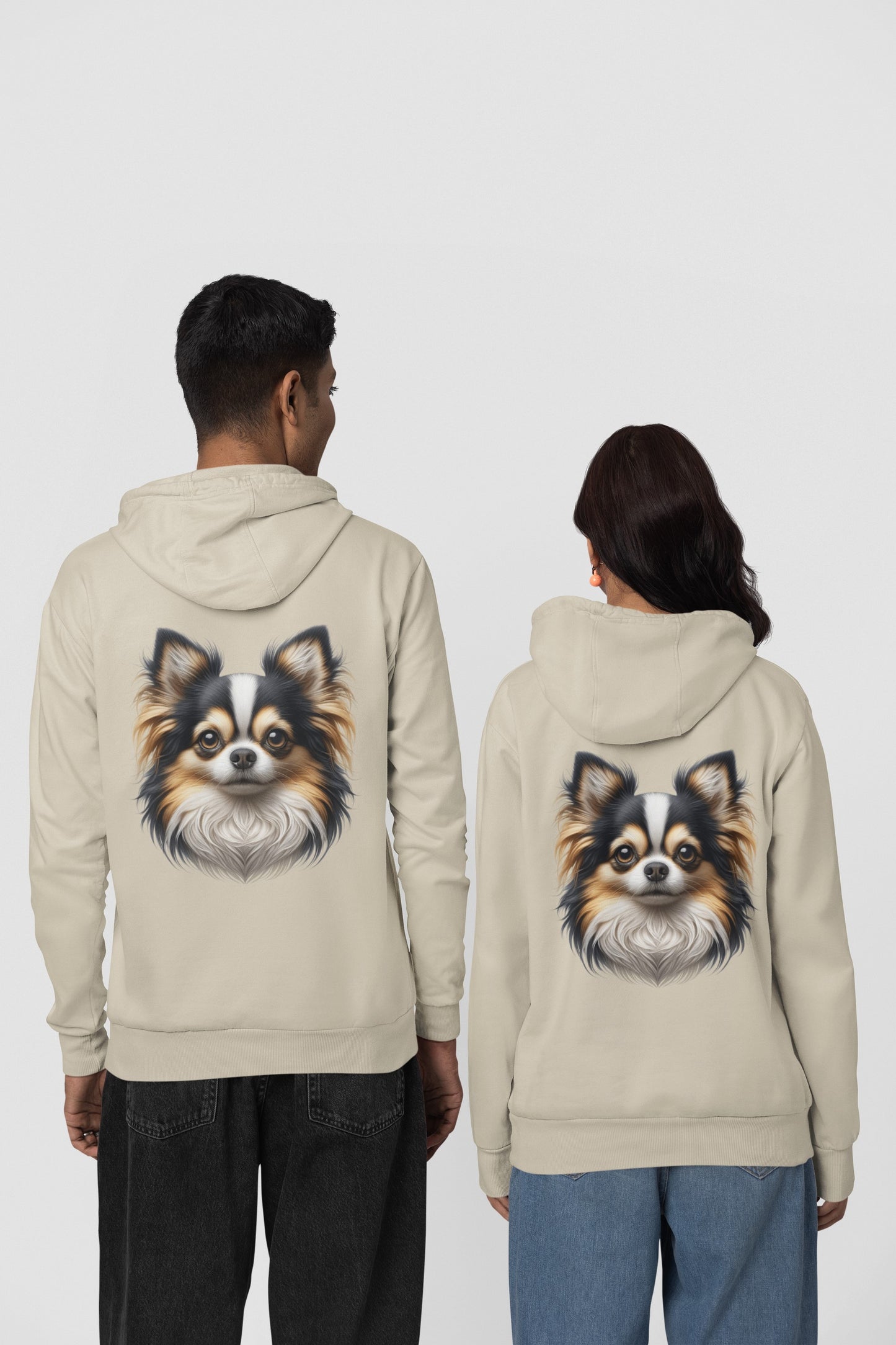 Chihuahua Tricolor Long Coat Realistic Back Print Hoodie