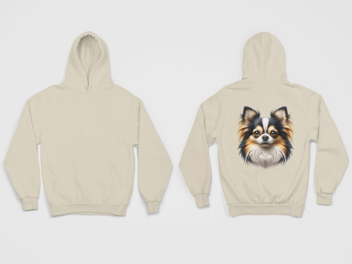 Chihuahua Tricolor Long Coat Realistic Back Print Hoodie