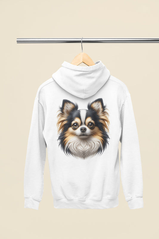 Chihuahua Tricolor Long Coat Realistic Back Print Hoodie